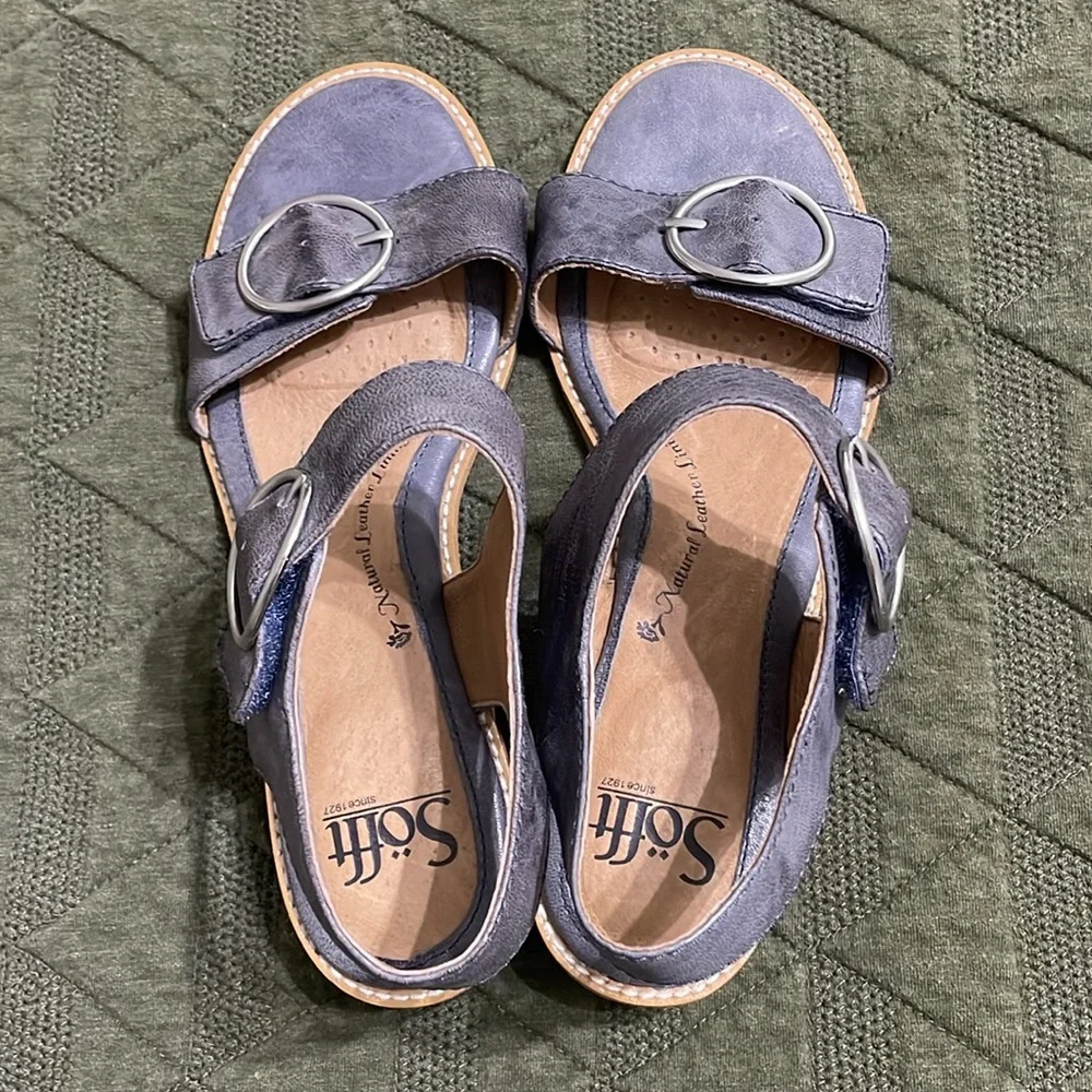 SOFFT Nerissa Gray Leather Block Heel Sandals size 7 - Picture 2 of 8